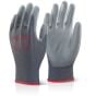 Nylon Knitted Gloves PU Coated Palm Integral Elasticated Wrist Grey Small