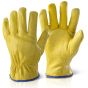 Soft Grain Leather Drivers Gloves Half Elastic Cuff Fleece Lined Yellow XL