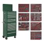 Tool Chest Combination 14 Drawer with Ball Bearing Slides - Green & 446pc Tool Kit Sealey Part No. TBTPCOMBO3