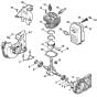 Cylinder Assembly for Stihl TS400, Crankcase and Muffler