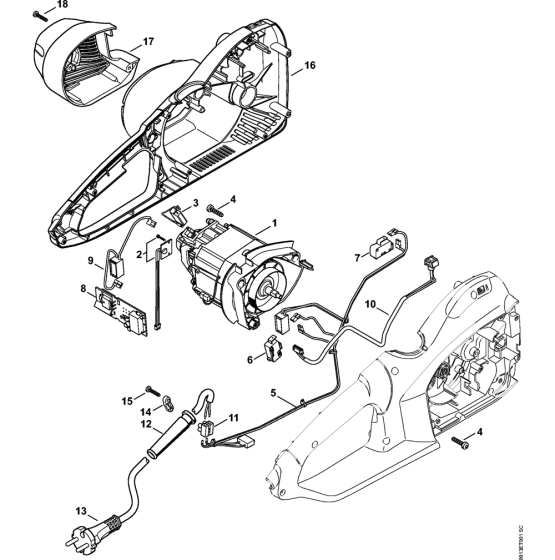 Electric motor, Motor housing Assembly for Stihl MSE250C Electric Chainsaws