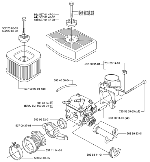 Carburetor & Air Filter Assembly For Husqvarna 385XP Chainsaw 