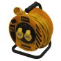 110v Defender Extension Reel, 25m, 2 Gang Heavy Duty, 16Amp 100v Plug