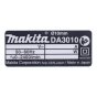 Name Plate for Makita DA3010 Angle Drill - 850078-1