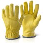 Soft Grain Leather Drivers Gloves Half Elastic Cuff Fleece Lined Yellow XL