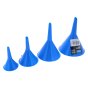 4 Piece Plastic Funnel Set - 50mm to 115mm Diameters, Tough Construction