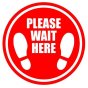 Please Wait Here - Red Footprint Circular Floor Sticker