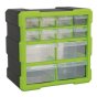 Cabinet Box 12 Drawer - Hi-Vis Green/Black Sealey Part No. APDC12HV