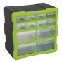 Cabinet Box 12 Drawer - Hi-Vis Green/Black Sealey Part No. APDC12HV