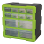 Cabinet Box 12 Drawer - Hi-Vis Green/Black Sealey Part No. APDC12HV