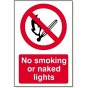 'No smoking or naked lights' 240mm x 360mm Self Adhesive Safety Sign