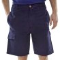 Cargo Multi-Pocket Shorts Cotton Twill Button & Zip Fastening Navy Blue 32