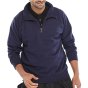 Sweatshirt Cotton/Poly Fleece Lined Quarter Zip Ribbed Cuffs Navy Blue MED