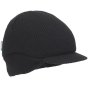Beanie Cap Black HC23 Short Reduced Peak Universal Fit side Ear Cover Black