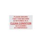 Self Adhesive Label - Return In Clean Condition