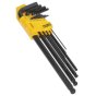 Ball-End Hex Key Set 9pc Extra-Long Imperial Sealey Part No. S01099