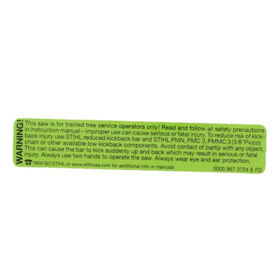 Instruction Label for Stihl 019T, MS201 Chainsaw - 0000 967 3724