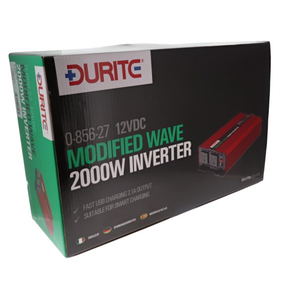 2000W 12V DC to 230V AC Modified Wave Voltage Inverter with Dual BS1363 UK Outlets