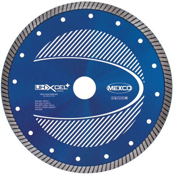 Mexco 230mm Ultra Hard Materials UHXCEL+ Grade 25.40mm Diamond Blade Bore
