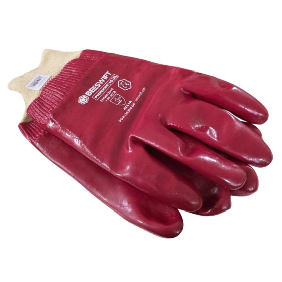 PVC Work Gloves with Knitted Wrists for Industrial and Construction Use
