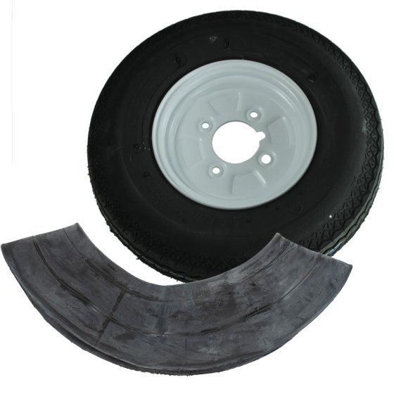 Trailer Wheel & Tyre 4.80/4.00-8, 4 Stud, 4" PCD, White Rim, 4PR