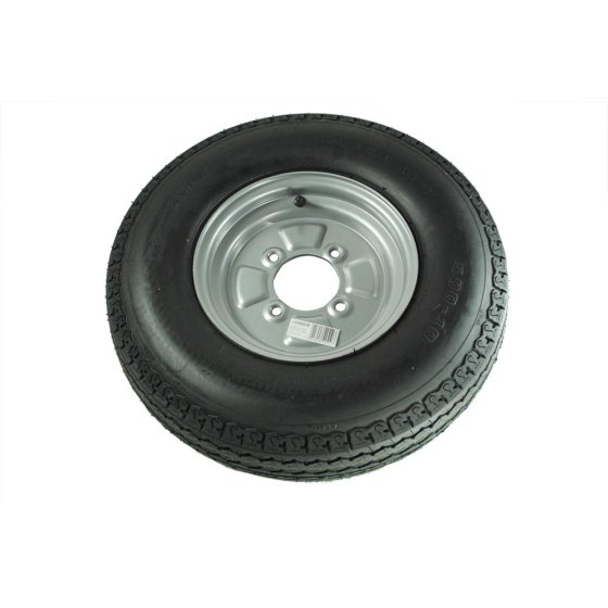Trailer Wheel & Tyre 5.00-10, 4 Stud 115mm PCD, Silver, 72M 4PR TL