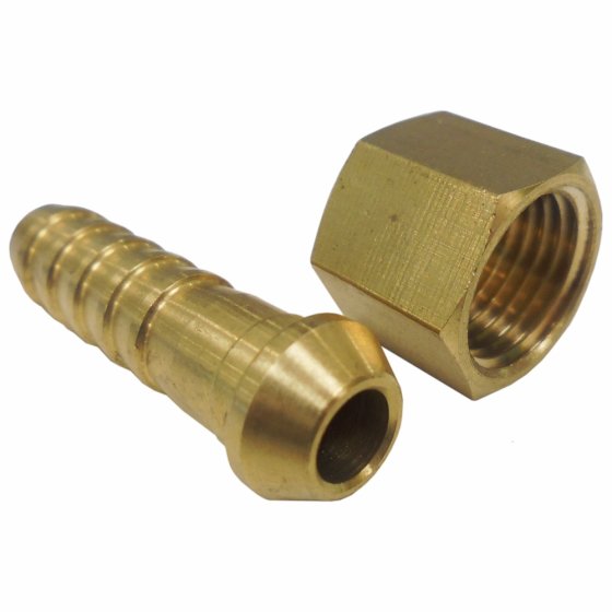 Brass Hexagon 1/4" BSP Female Nut and 5/16" Hose Tail Fitting