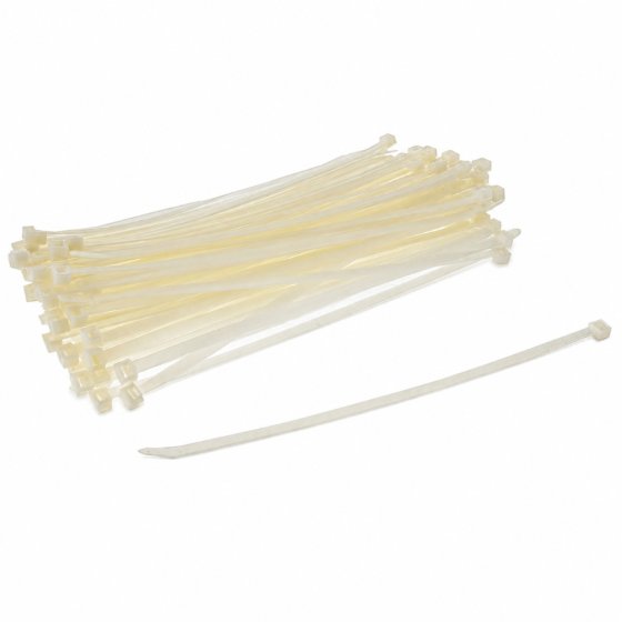 7.6mm x 300mm White Cable Ties, 100 Pack, UL Listed Nylon 66, ROHS Compliant