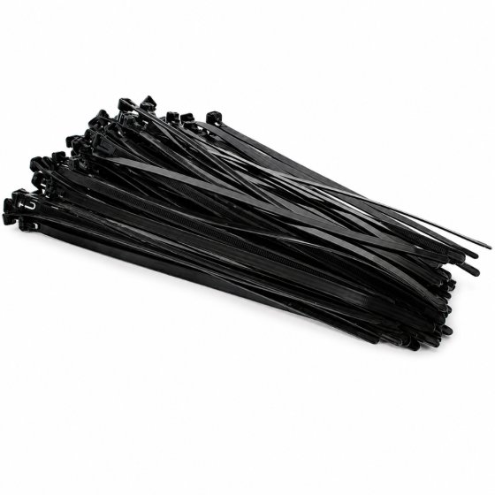 300mm Black Releasable Cable Ties 100 Pack - Trigger Quick Release, 7.6mm Wide