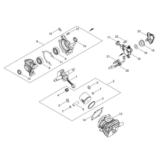 Cylinder, Piston, Crankshaft