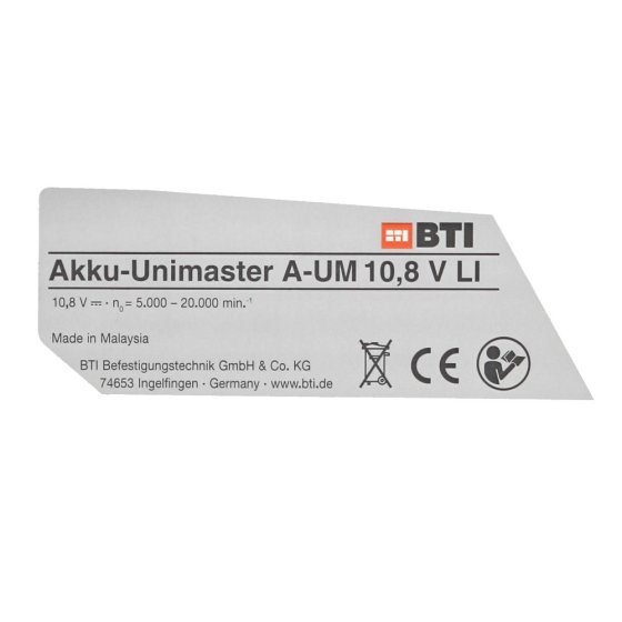 Type Label for Bosch A-UM 10.8 V LI - Genuine Bosch Spare Part - OEM No. 2609132353