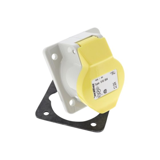 16 Amp 110v Angled Panel Socket Low Voltage Yellow