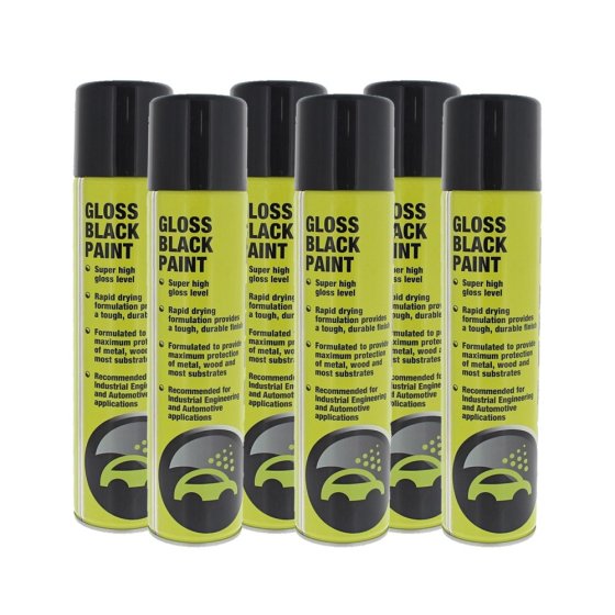 FIXT Gloss Black Paint - 400 ml Aerosol (6 Pack)