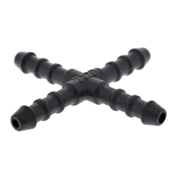 Black 4mm Plastic X-Piece Hose Joiner/Pipe Connector