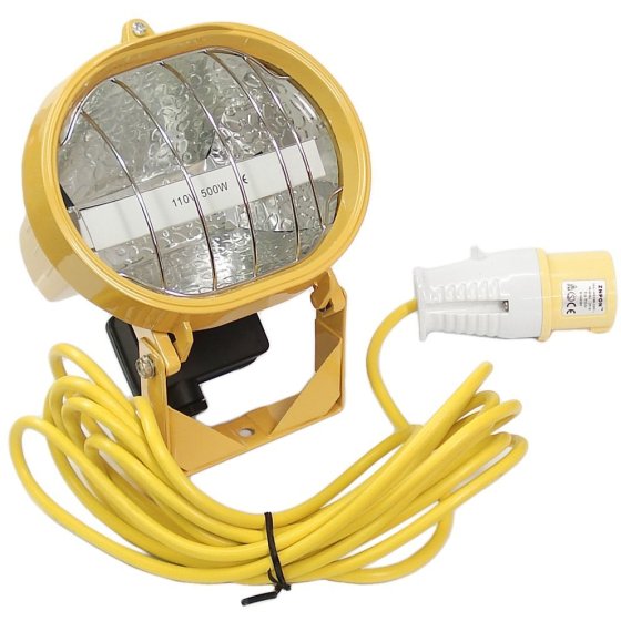 Flood Lamp Head 110v with 5m Lead & Plug for Construction Lighting