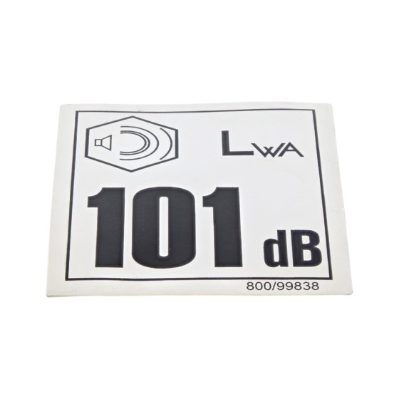 Decal Niose 101 Db (A) for Belle Major 20-140X, Midi 20-140 Power Packs - 800/99838