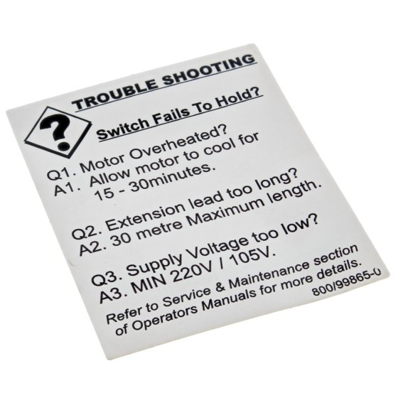 Trouble Shooting Decal Switch for Belle - OEM No. 800/99865