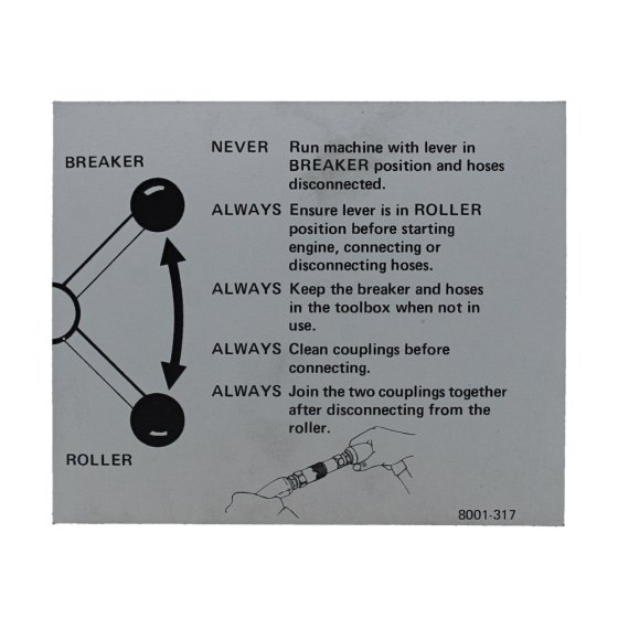 Legend Plate Op & Care Instructions for Terex MBR71 / 1-71Rollers - OEM No. 8001 317