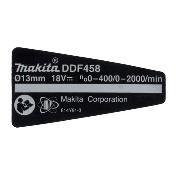 Name Plate for Makita DDF458 Cordless Drill - 814Y91-3