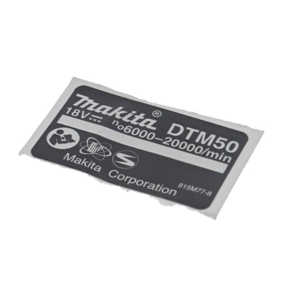 Name Plate for Makita DTM50-LXT Multi-Tool - OEM No. 815M77-8