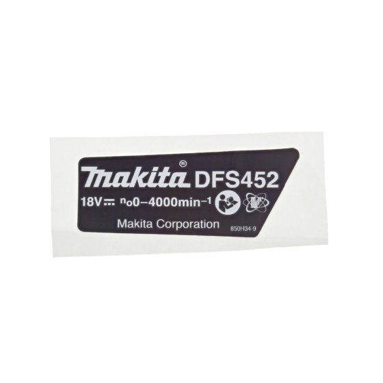 Name Plate for Makita DFS452 Cordless Screwdriver - OEM No. 850H34-9