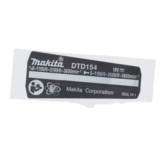 Name Plate fits Makita DTD154Z 18V Brushless Impact Drivers - 852L16-1