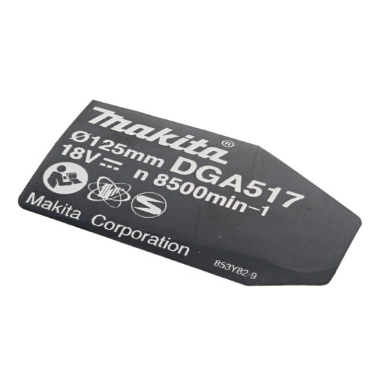 Name Plate for Makita DGA517 Angle Grinder - OEM No. 853Y82-9