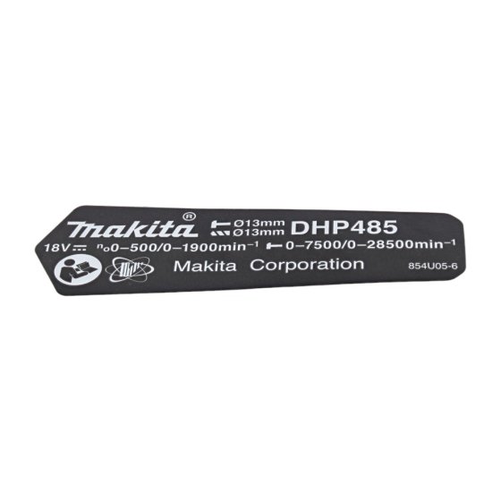 Name Plate for Makita DHP485 Combi Drill - OEM No. 854U05-6