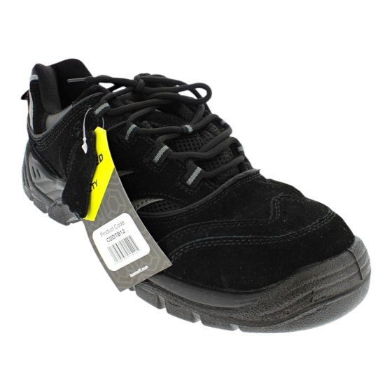 Trainer Shoe Dual Density PU Sole w Leather Upper Steel Toe Cap - Black (Size 12)