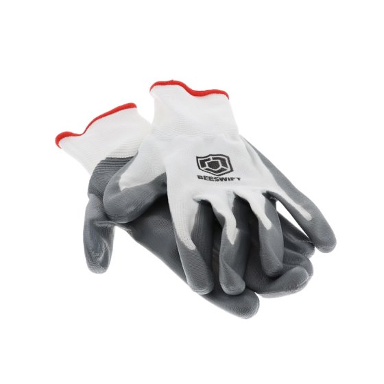 Polyester Seamless Gloves Nitrile Palm & Finger Coated Vented Back Grey LGE
