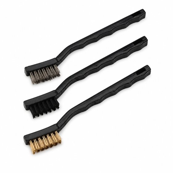 3 Piece Abrasive Brush Set - Nylon, Brass, Wire Filled Heads for Cleaning