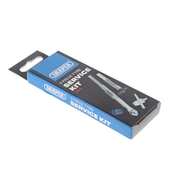 Draper Tyre Service Kit - 3 Piece - Tyre Tread Depth Gauge, Tyre Pressure Gauge and Tyre Valve Repair Tool