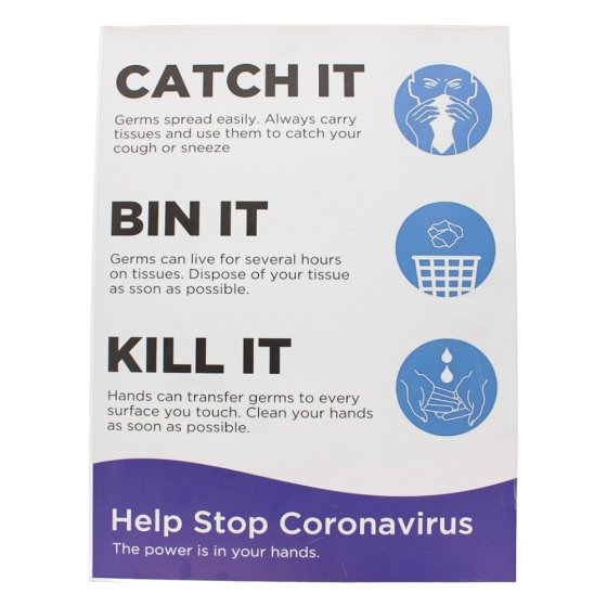 "Catch It, Bin It, Kill It" Semi Rigid Styrene Sign - 400x300