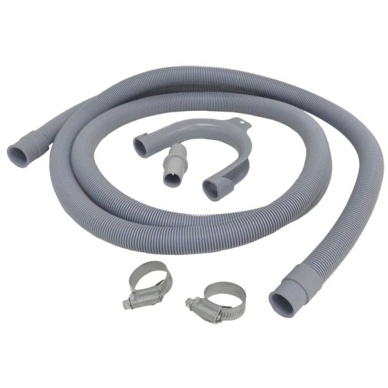 Waste Drain Extension Kit 2.5m x 19/22MM Hose fittings c/w Clips & Hook fits Domestic Appliances